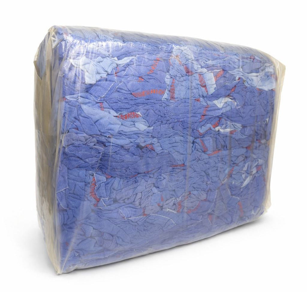Blaue Industrieputzlappen aus Handtuchrollen, reißfest und saugfähig im 10 kg Kompaktballen.